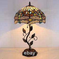 Tiffany Style Yellow White Dragonfly Stained Glass Table Lamp 19 Inch