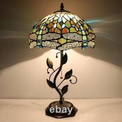 Tiffany Style Yellow White Dragonfly Stained Glass Table Lamp 19 Inch