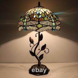 Tiffany Style Yellow White Dragonfly Stained Glass Table Lamp 19 Inch