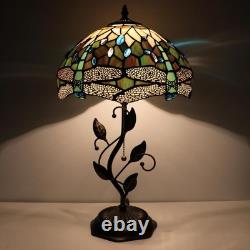 Tiffany Style Yellow White Dragonfly Stained Glass Table Lamp 19 Inch