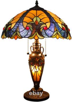 Tiffany Styled Lamp 3 Light W16 H24 Inch Yellow Liaison Stained Glass Table Lamp
