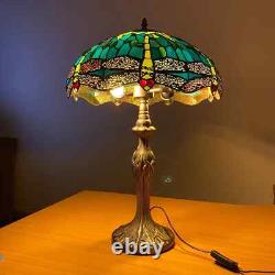 Tiffany Table Lamp 16 Inch Green Dragonfly Style Stained Glass Shade Home Decor