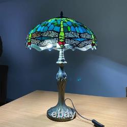 Tiffany Table Lamp 16 Inch Green Dragonfly Style Stained Glass Shade Home Decor