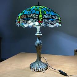 Tiffany Table Lamp 16 Inch Green Dragonfly Style Stained Glass Shade Home Decor