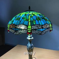 Tiffany Table Lamp 16 Inch Green Dragonfly Style Stained Glass Shade Home Decor