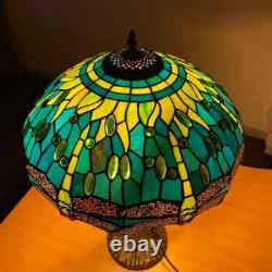Tiffany Table Lamp 16 Inch Green Dragonfly Style Stained Glass Shade Home Decor