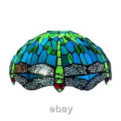 Tiffany Table Lamp 16 Inch Green Dragonfly Style Stained Glass Shade Home Decor