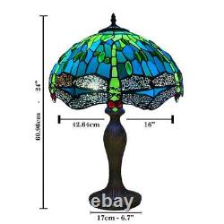 Tiffany Table Lamp 16 Inch Green Dragonfly Style Stained Glass Shade Home Decor