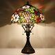 Tiffany Table Lamp 24 Inch High Antique Stained Glass Green Purple Grape Desk