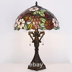 Tiffany Table Lamp 24 Inch High Antique Stained Glass Green Purple Grape Desk