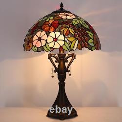 Tiffany Table Lamp 24 Inch High Antique Stained Glass Green Purple Grape Desk