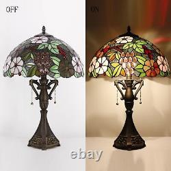 Tiffany Table Lamp 24 Inch High Antique Stained Glass Green Purple Grape Desk