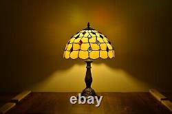 Tiffany Table Lamp Beige Stained Glass Bedside Desk Light Accent Lamp H 18