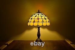 Tiffany Table Lamp Beige Stained Glass Bedside Desk Light Accent Lamp H 18