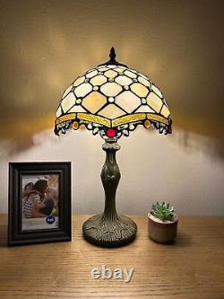 Tiffany Table Lamp Beige Stained Glass Crystal Beans Included LED Bulb for Livin