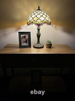 Tiffany Table Lamp Beige Stained Glass Crystal Beans Included LED Bulb for Livin