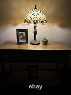 Tiffany Table Lamp Beige Stained Glass Crystal Beans Included LED Bulb for Livin