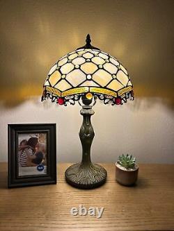 Tiffany Table Lamp Beige Stained Glass Crystal Beans Included LED Bulb for Livin