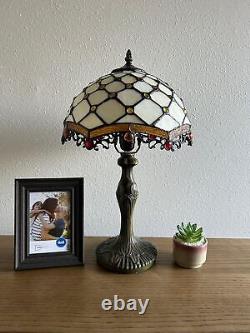 Tiffany Table Lamp Beige Stained Glass Crystal Beans Included LED Bulb for Livin