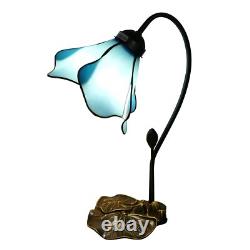 Tiffany Table Lamp Blue Lotus Stained Glass Lamp 8 Wide 14 Tall Bedside Table
