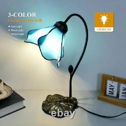 Tiffany Table Lamp Blue Lotus Stained Glass Lamp 8 Wide 14 Tall Bedside Table