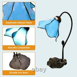 Tiffany Table Lamp Blue Lotus Stained Glass Lamp 8 Wide 14 Tall Bedside Table