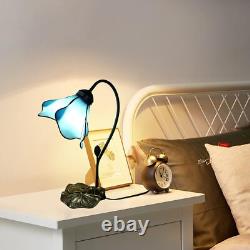 Tiffany Table Lamp Blue Lotus Stained Glass Lamp 8 Wide 14 Tall Bedside Table