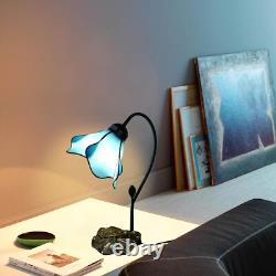 Tiffany Table Lamp Blue Lotus Stained Glass Lamp 8 Wide 14 Tall Bedside Table