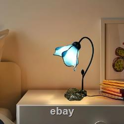 Tiffany Table Lamp Blue Lotus Stained Glass Lamp 8 Wide 14 Tall Bedside Table