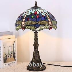 Tiffany Table Lamp Blue Stained Glass Dragonfly Style Bedside Desk Reading Li