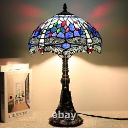 Tiffany Table Lamp Blue Stained Glass Dragonfly Style Bedside Desk Reading Li