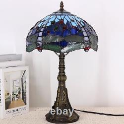 Tiffany Table Lamp Blue Stained Glass Dragonfly Style Bedside Desk Reading Li