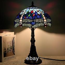 Tiffany Table Lamp Blue Stained Glass Dragonfly Style Bedside Desk Reading Li