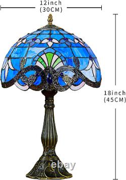 Tiffany Table Lamp Blue Stained Glass Style Vintage Luxurious Nightstand Reading