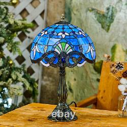 Tiffany Table Lamp Blue Stained Glass Style Vintage Luxurious Nightstand Reading