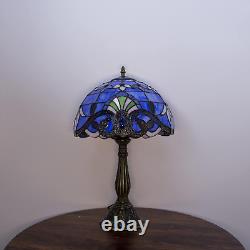 Tiffany Table Lamp Blue Stained Glass Style Vintage Luxurious Nightstand Reading