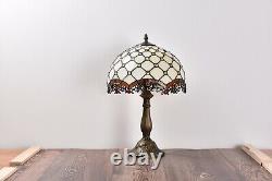 Tiffany Table Lamp Cream Amber Bead Stained Glass Desk Light for Decor H18 H14