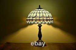 Tiffany Table Lamp Desk Lamp Sea Blue Stained Glass Antique Bedside Light H14
