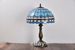 Tiffany Table Lamp Desk Lamp Sea Blue Stained Glass Antique Bedside Light H14