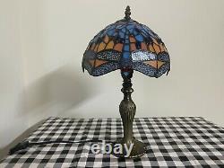 Tiffany Table Lamp Dragonfly Style 10 inch Multicolor Stained Glass Handcrafted