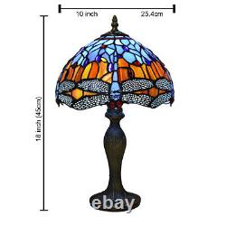 Tiffany Table Lamp Dragonfly Style 10 inch Multicolor Stained Glass Handcrafted