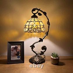 Tiffany Table Lamp Gold Stained Glass Baroque Style Lavender Iron Metal Leaves