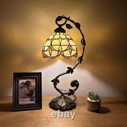 Tiffany Table Lamp Gold Stained Glass Baroque Style Lavender Iron Metal Leaves