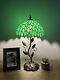 Tiffany Table Lamp Green Leaves Stained Glass Iron Metal Leaves Bronze Base Incl