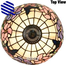 Tiffany Table Lamp Handmade Stained Glass Flowers Butterfly Design Lampshade