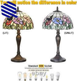 Tiffany Table Lamp Handmade Stained Glass Flowers Butterfly Design Lampshade