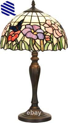 Tiffany Table Lamp Handmade Stained Glass Flowers Butterfly Design Lampshade