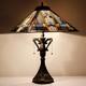 Tiffany Table Lamp Mission Style Stained Glass Blue Cloudy 16x16x24 Inch Square