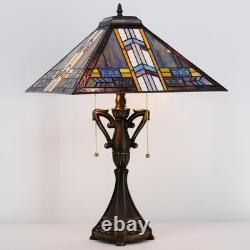 Tiffany Table Lamp Mission Style Stained Glass Blue Cloudy 16x16x24 Inch Square