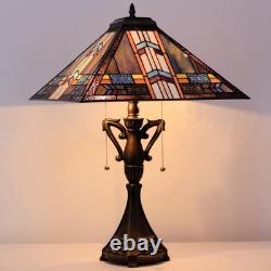 Tiffany Table Lamp Mission Style Stained Glass Blue Cloudy 16x16x24 Inch Square